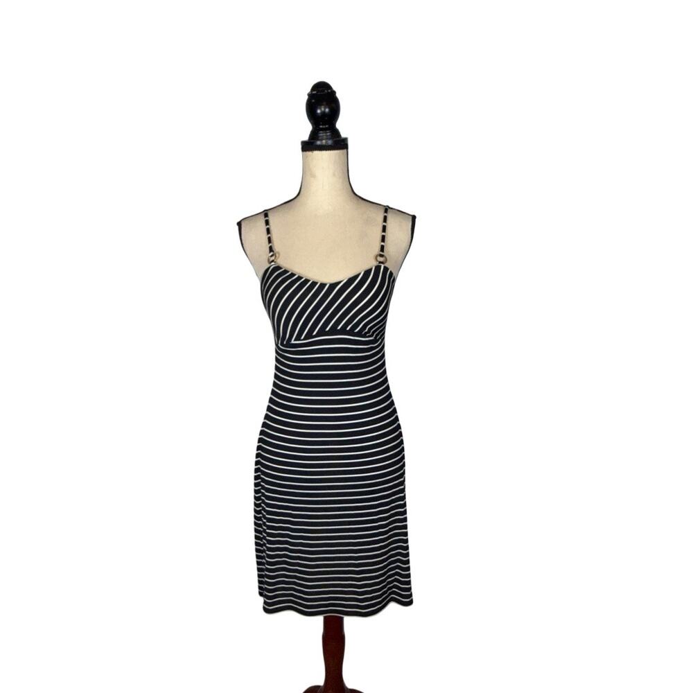 CACHE Black White Striped Mini Tank Dress   Size: M